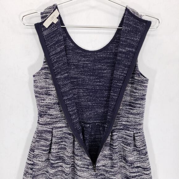 Ann Taylor LOFT Tank Dress Womens 2 Navy White Marled Pleated Knit Zip Up Mini - Picture 9 of 14